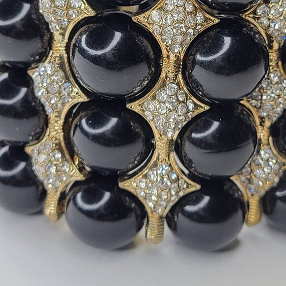 Statement Large White Pearl Ball Bead Stretchy Cuff Bracelet - Picture 5 of 10